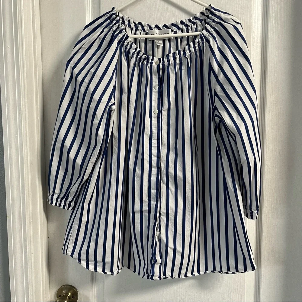 Sara Campbell Blue and White Striped Blouse - Picture 2 of 7